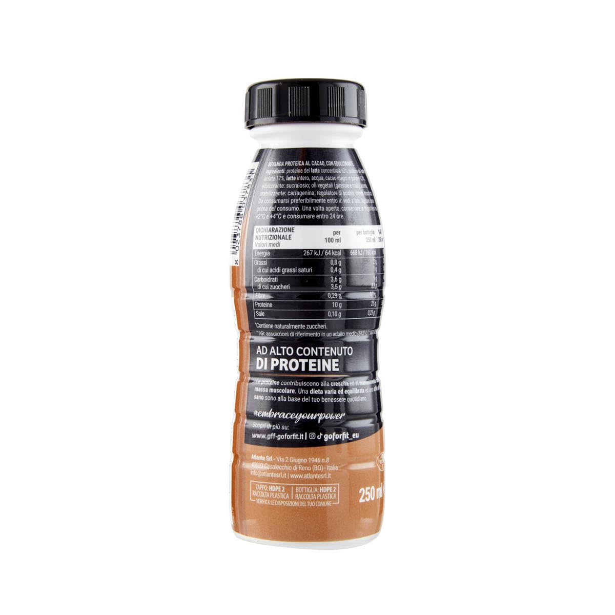 GFF Go For Fit | Drink Proteico Gusto Cacao, Bevanda a Base di Proteine del Latte, Basso Contenuto di Grassi e Senza Zuccheri Aggiunti, 12 x 250ml