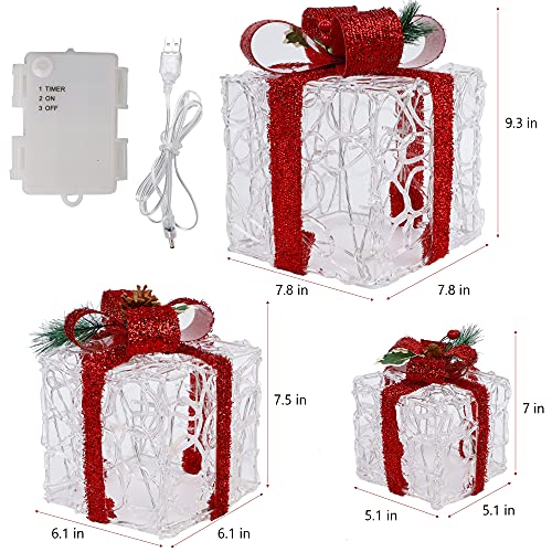 ATDAWN Set Of 3 Lighted Gift Boxes Christmas Decorations