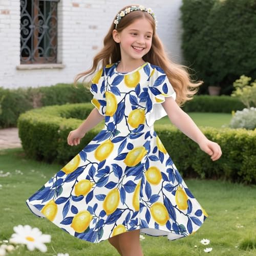 Ruffle Sleeve Dress for Girls Casual A Line Swing Sundress for Party Daily Beach Size 3-14Y4