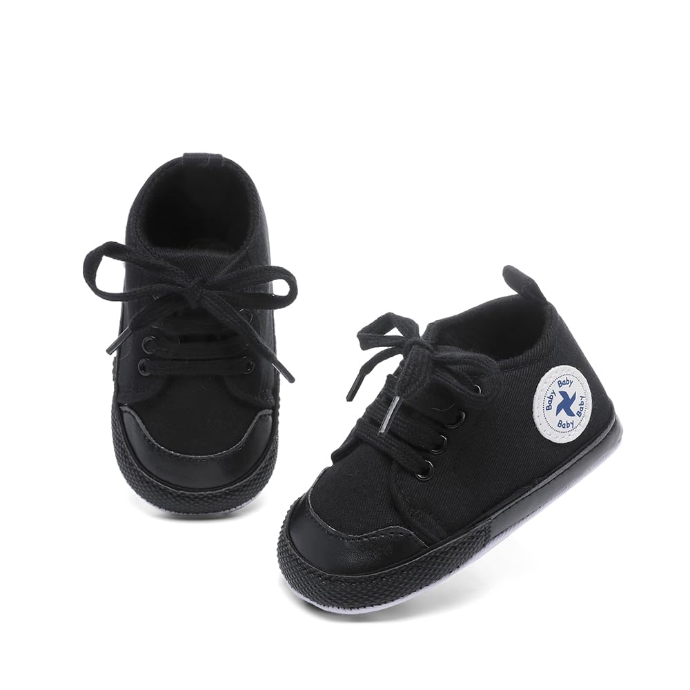 BEIDI Baby Girl Boy Shoes 0-18 Months,Infant Unique Essentials Gifts,Unisex Newborn Doll Slip-on Soft Sole High-top Frist Walking Sneakers (03 ll_Black,6-12 Months)