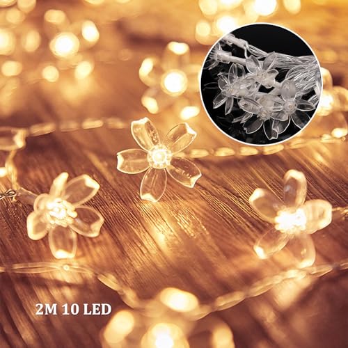 ENLACE Lichterkette Blumen, 2M 10 LED Kirschblüten Lichterketten Batteriebetrieben, Warmweiß Dekorative Lichter für Garten, Hochzeit, Innen, Außen, Terrasse, Bäume, Party Deko
