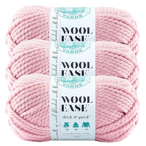 Image of Lion Brand Yarn Wool-Ease Thick & Quick Yarn, Soft and Bulky Yarn for Knitting, Crocheting, and Crafting, 3 Pack, Blossom