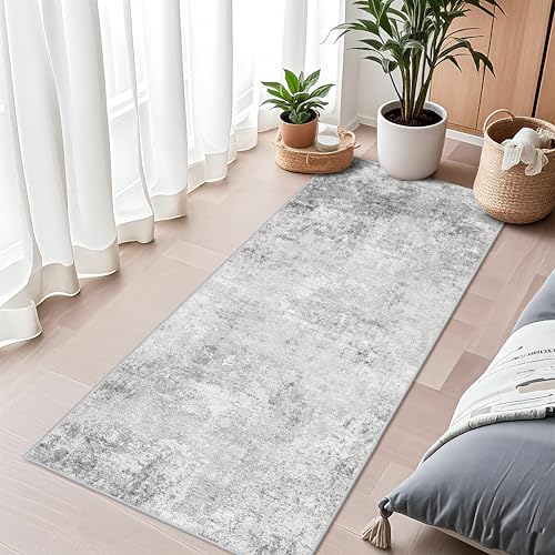 Washable 2x5 Runner Rug for Homeoffice: Soft Low-Pile Rugs for Office Stain Resistant Rugs with Non-Slip Rubber Backing Easy-to-Clean Runners Indoor Hallway Entryway Carpet 2x5 Grey