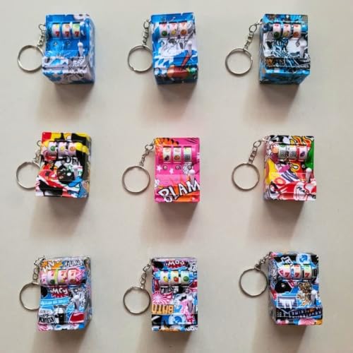 Image of Mini Slot Machine Keychain Toy with Lever, LED Lights, Music & Fruit Reel Game (Slot Machine)