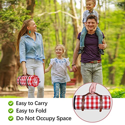 Realpero Extra Large Picnic Blanket Waterproof Camping Mat Rug With Pu Carrier Soft Lightweight Portable Outdoor Mat For Travel Lawn Camping On Grass Sand-Proof Beach Red White Plaid #TOP3