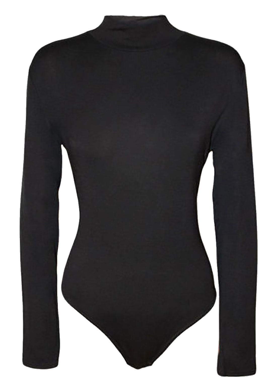 Womens Long Sleeve Turtle Neck Bodysuit Ladies Polo Neck Stretch Ballet Dance Wear Leotard Top