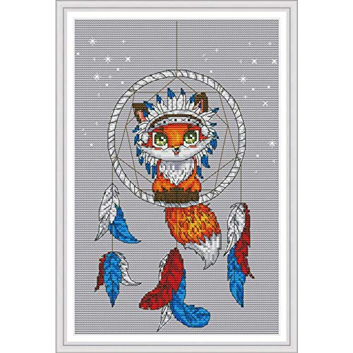 Printed Cross Stitch Kits 11CT 8X13 inch 100% Cotton DIY Embroidery Starter Kits Easy Patterns Embroidery for Girls Crafts DMC Stamped Cross-Stitch Supplies Needlework Circus Fox
