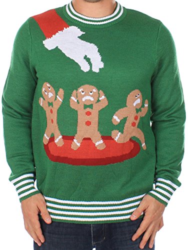 Tipsy Elves Ugly Christmas Sweater - Gingerbread Nightmare Sweater (Green) (Large)