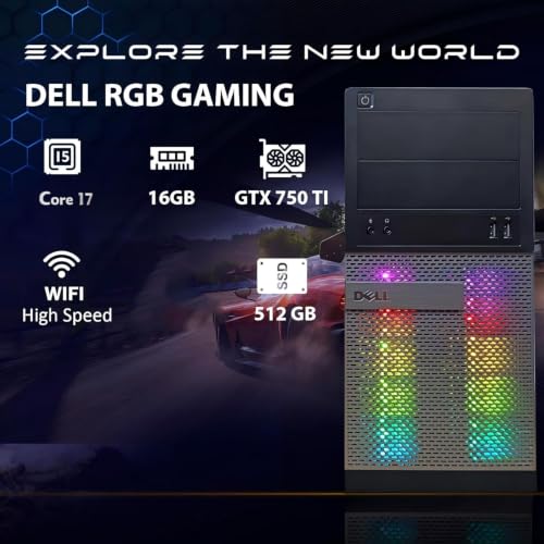 Image of Dell Gaming OptiPlex Desktop RGB Computer PC, Intel Core i7, GeForce GTX 750 Ti 4G, 16GB RAM, 512GB SSD, WiFi, Bluetooth 5.0, Windows 11 Pro (Renewed)