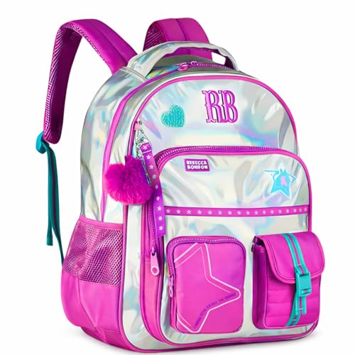 Clio Style Mochila Escolar Feminina Rebecca Bonbon Holográfica Rosa com Compartimento para Notebook 18L RB27020