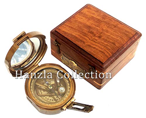 Brújula Náutica Antiguo Acabado en Caja de Madera miniatura 2