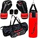 Movit® Kit de Boxe Complet pour Enfants, Sac de Frappe de 5,5kg, Gants de Boxe 8 oz, Bandes Maintien et Sac de Transport, Rouge