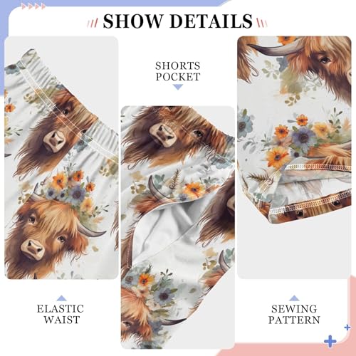 Cute Highland Cow Pattern Long Pajama Pants Elastic Waist PJ Bottoms with Pockets S A113320 5