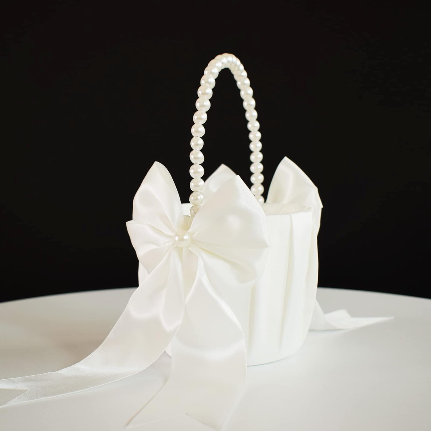 ATAILOVE Ensemble de paniers et oreillers pour porteur d'alliances, panier de demoiselle d'honneur avec poignée en perles, paniers de mariage ivoire pour filles et filles, coussin d'alliances pour
