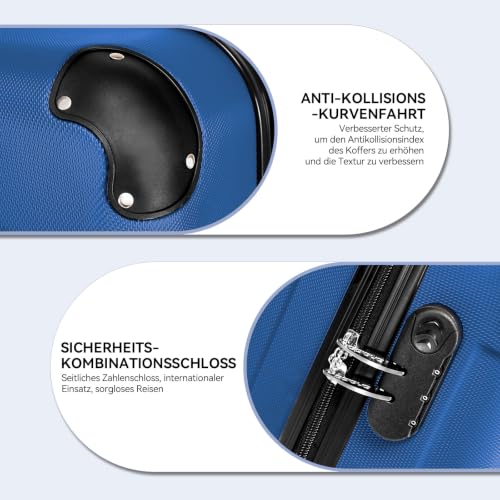 BEIBYE Handgepäck Koffer M 55 cm – Kabinenkoffer aus ABS, leicht, 360° Doppelrollen, Reisekoffer für Kurzreisen, Blau – Ansicht 4
