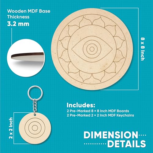 Image of YAVIX Evil Eye Lippan Kit | Complete DIY Craft Set with 2 Premarked Round MDF Boards & 2 Premarked Keychains, Acrylic Colors, Mirrors, Moulding Clay & Varnish | Ideal for Gifting, Artists & Beginners (Evil Eye)