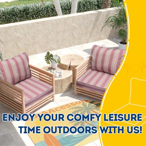 Image of AAAAAcessories Outdoor Seat Cushions for Chairs, Fade-Resistant, Waterproof Patio Furniture Replacement Cushions, 25.5 inch x 25.5 inch x 5 inch + 25.5 inch x 19 inch, Dusty Rose Garden Stripe