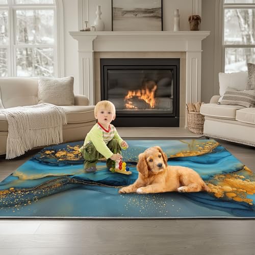 Tapis de salon moderne avec texture d'eau abstraite imprimée - 5