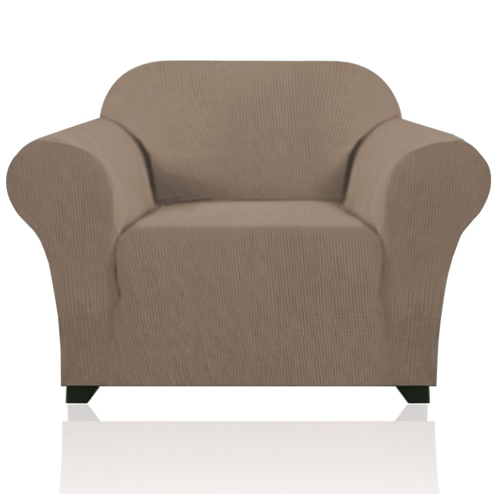 PrinceDeco Stretch Armchair Covers for Chairs Slipcovers for Living Room Couch Covers for Chair Protectors Cover for Dogs/Pets/Kids, Feature Checks Pattern Jacquard Bouncy, Thick and Soft,Macchiato