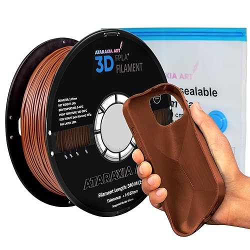 Image of ATARAXIA ART Flexible PLA Filament 1.75mm, 3D Printer Premium 1Kg /2.2lb Winded Spool 5X Longer Stretch,Easy Than TPU Extruder,89A Shore Hardness,Patent Formula, with Filament Storage Bags, FPLA Brown