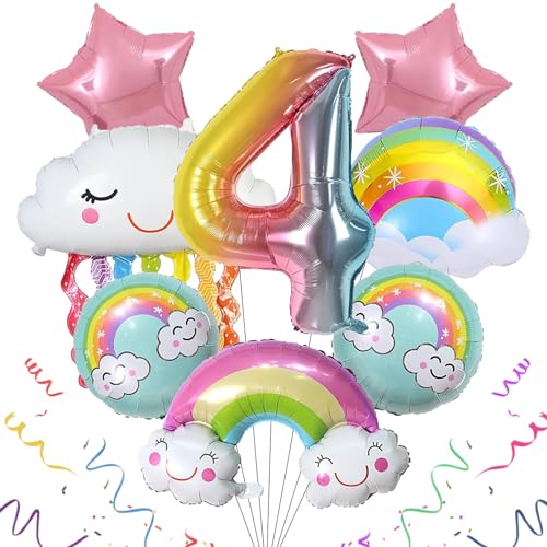 SPHERETRON Decoração de aniversário 4 anos balão de arco-íris decoração de aniversário arco-íris 4 anos decoração de aniversário menina para balões de arco-íris para crianças temática festa decoração