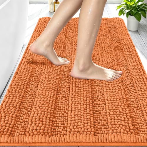 Image of Smiry Thick Chenille Bathroom Rugs 30x20, Soft Absorbent Bath Mat, Clay | Quick‑Dry & Machine Washable, Non‑Slip Bath Carpet, Striped Bath Rugs for Tub & Shower, Modern Home Decor Accessories