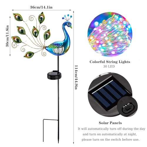 IWTBNOA Luces Solares para Jardín, Lámpara Solar de Metal de Pavo Real Luz Noche, Luz de Paisaje al Aire Libre, Decoracion Jardin Exterior - Impermeable, Metal, LED, DecoracióN de Patio, Pasarelas - imagen 2