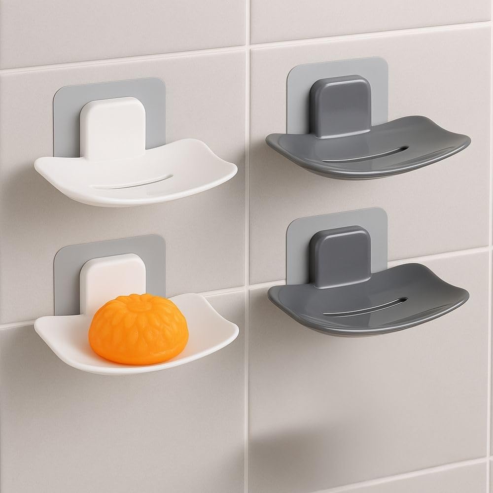 Satpurush Bathroom Accessories, Bathroom Rack, Bathroom Shelf Organizer, Wall Mounted Shelf (4 x Soap Holder (Grey+White))-image-48