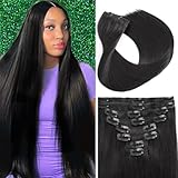 Clip in Hair Extensions Real Human Hair, 18inch/8pcs Seamless Invisible Human Hair Clip in Extensions for Women, 10A Brazilian Virgin Remy Human Hair Extensions Clip ins Double Weft 70g Natural Black