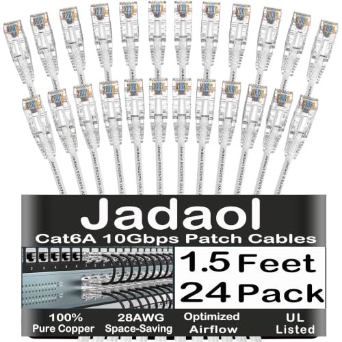 Jadaol [UL Listed] Cat6A Patch Cables 1.5FT (24Pack) 10Gbps 550MHz White