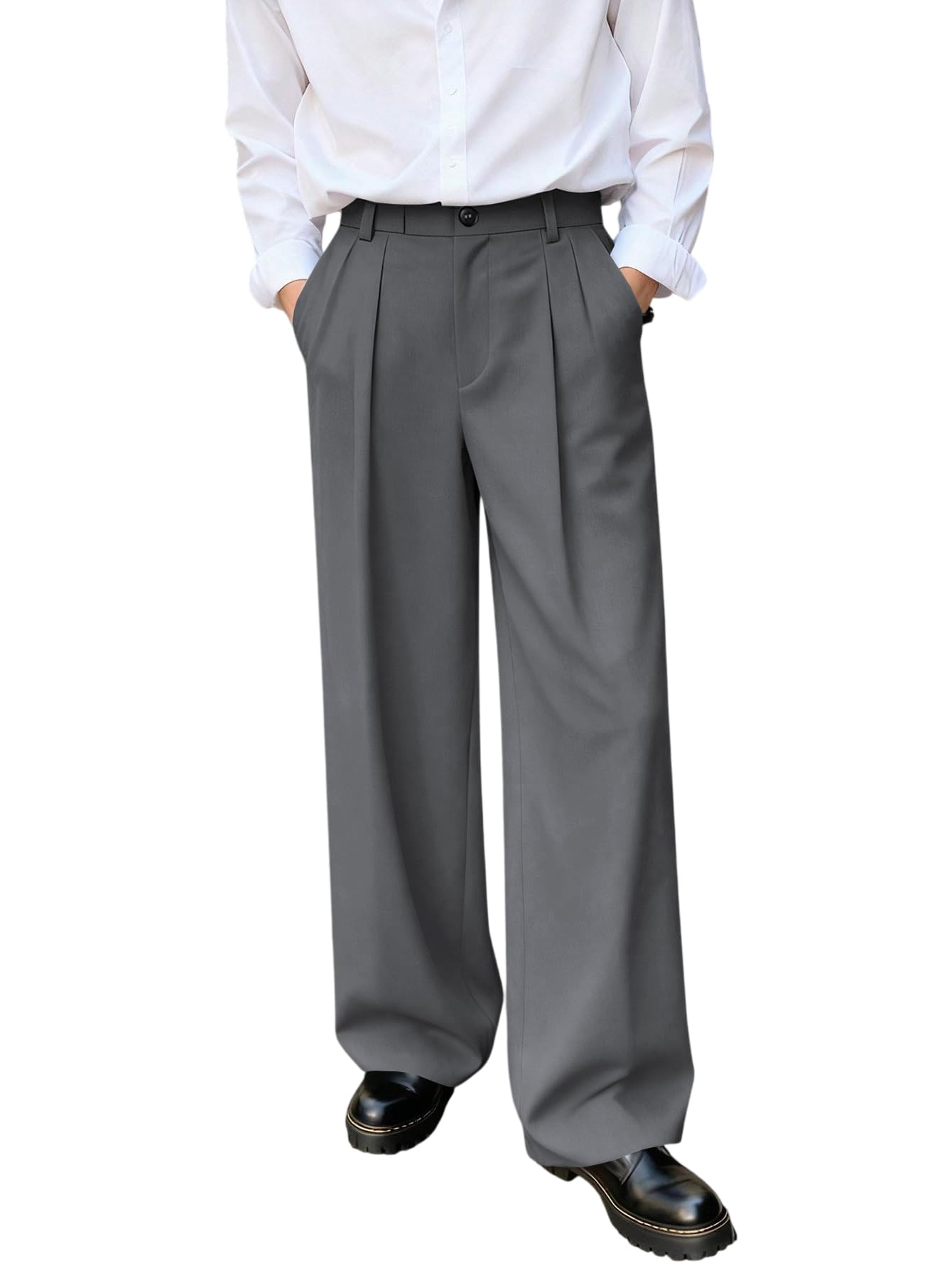 avix Men's Wide Leg Pleated Trousers | Loose Fit | Straight Leg Design | Smart Casual Dress Pants-picture-23