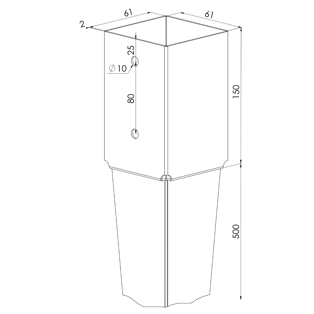 TRIBECCO Juego de 6 casquillos para suelo de impacto 61 x 61 x 650 mm, galvanizados en caliente, soporte para postes de madera cuadrada, anclaje para vallas y postes de puertas (6, 61 x 61/650)