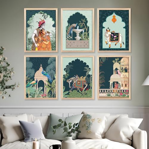 Image of ARTIFLY - Pichwai paintinng framed wall Painting for Living Room Bedroom Office Room Decor - Frame for Home Decor and Wall Decor (Design 2, 10x13 inch,)