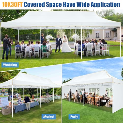 Image of Hoteel 10x30 Heavy Duty Pop Up Canopy Tent with 5 Sidewalls,White