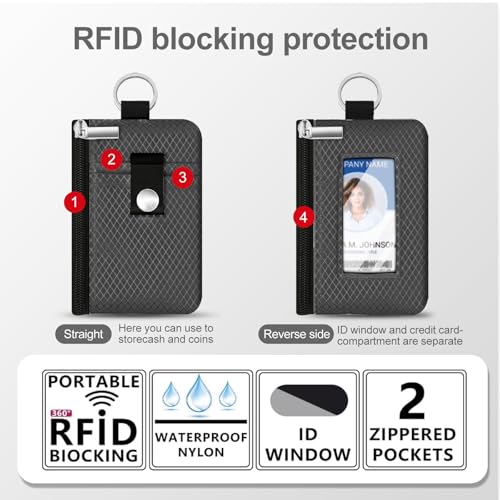 Image of Minimalist RFID Blocking Small Wallet with ID Window,WaterResistant Zip Id Case Wallet with Lanyard Keychain for Cards,Cash,Travel,Women,Men (DarkGrey)