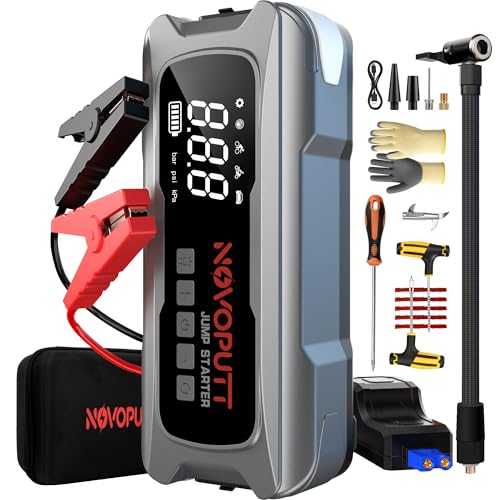 6000A Jump Starter with Air Compressor, PD 65W Fast Recharging,Portable Car Battery Jumper Starter for All Gas &10.0L Diesel, Dual Cylinder Fast Inflator with Light,12V Battery Booster Emergency Kit