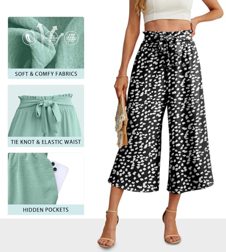 Image of IWOLLENCE Women Flowy Loose Wide Leg Pant Summer Beach Casual Trousers high Waist Adjustable Knot Business Work Casual Pants