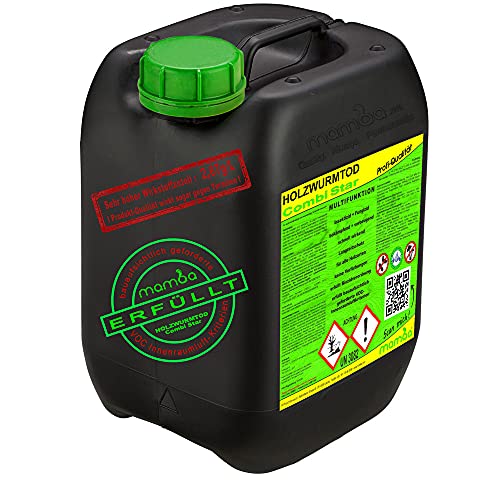 mamba Holzwurmtod Combi Star - 2in1 PREMIUM Produkt - Isektizid - Fungizid - Bläueschutz - Wasserbasis - EINZIGARTIGES Holzwurmmittel für professionelle Holzwurmbekämpfung (5 Liter, kein Zubehör) Cover