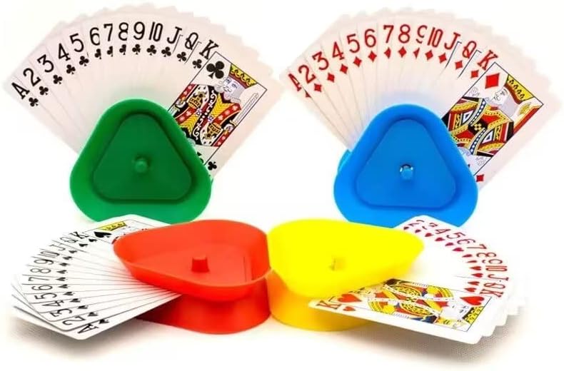 perixir Juego de 4 tarjeteros de juego, organizadores de cartas de póquer manos libres, bandeja triangular para cartas, para Canasta, fiesta de