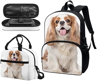 Rivatimrio Cute Cavalier King Charles Spaniel School Backpack Kids Bookbag Set Puppy Dog Lunch Bag & Pencil Case Elementary Preschool Kindergarten Supplies Boys Girls