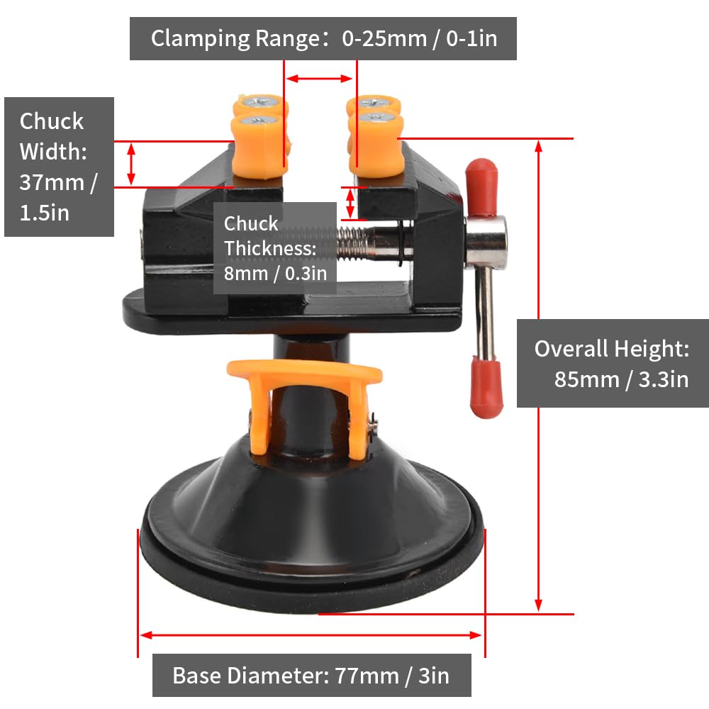 Universal Mini Table Vise Clamp,360 Degree Vise Clamp Round Bottom Suction Cup Workbench,0‑2.5cm Clamping Range Tighten Table Bench Vice for Jewelry Watch Walnut 1