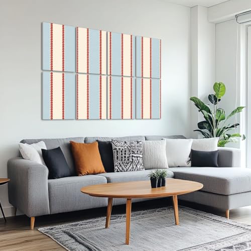 8 Pack Paneles Acústicos Artísticos Absorbentes de Sonido con Rayas Verticales Continuas en Azul Claro, Cremas y Rojo, Paneles Decorativos para Pared Aislantes Acústicos Autoadhesivos para Estudios de Grabación y Oficina 48"x32" miniatura 6