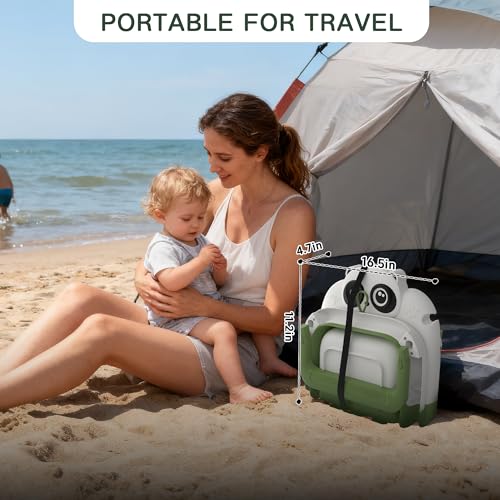 Image of Foldable Baby Bathtub for Newborn to Toddler (0-24 Months), Portable Baby Bath Tub for Travel, Collapsible Baby Tub with Soft and Supportive Cushion (Panda-Green)