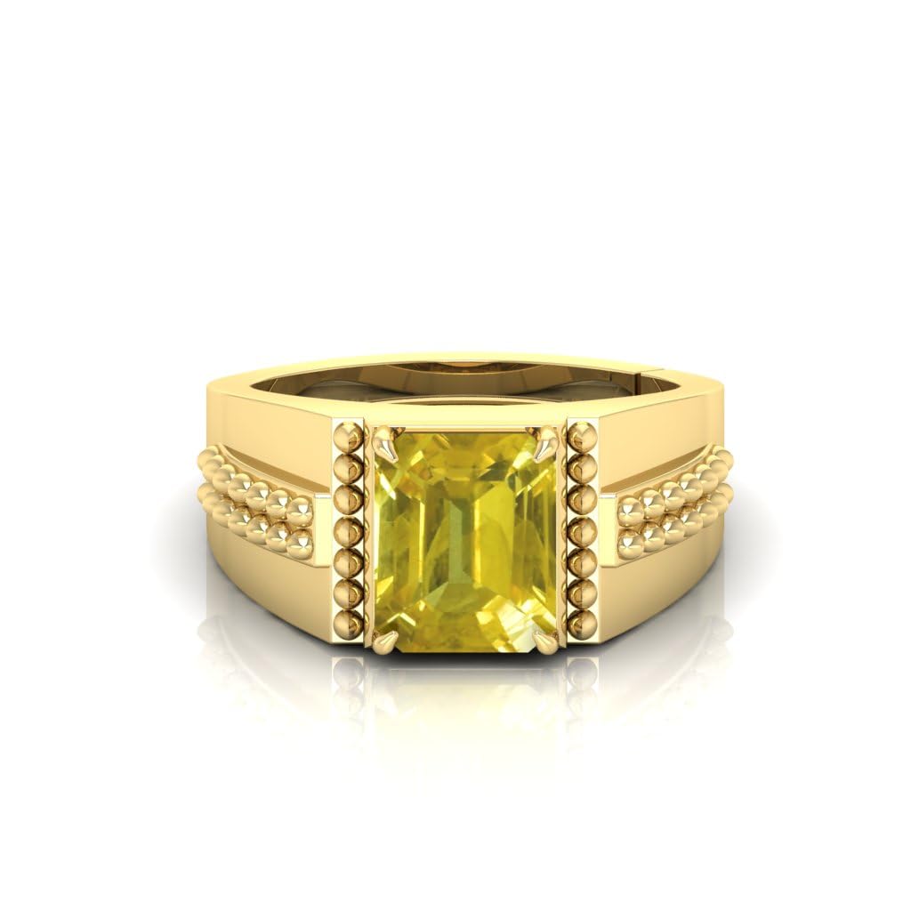 Pukhraj Ring 4.00 Carat Certified AAA++ Quality Natural Yellow Sapphire Pukhraj Gemstone Ring Gold for Men and Women Metal Sapphire