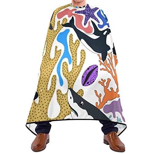 Capa De Peluquería Tiburón Ballena, Estrella De Mar De Coral Bata Peluqueria Unisex Transpirable Antiestático Bata Para Barberías, Para Cortes Y Teñidos, Peinados, Hogar, 140x168cm