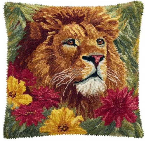 Kits de crochet point noué lion de la jungle pour réussir sa taie d'oreiller fait main