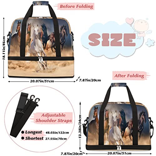 Animal Horse Running Travel Duffel Bag, Sport Gym Bag with Shoe Compartment Shoulder weekender Bag Foldable Overnight Bag for Women Men2