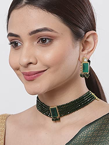 Image of Karatcart Black Crystal Beaded Choker Necklace Setfor Women