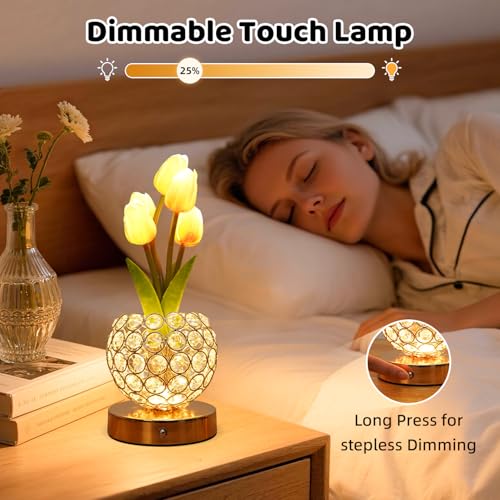Image of 4000mAh Rechargeable Tulip Lamp, Cordless Bedside Nightstand Light | Long-Lasting Battery Life, 3-Color Stepless Dimming Touch Control, Unique Gifts for Women, Aesthetic Home Decor