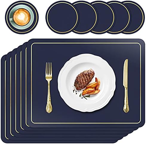 APLKER Placemats and Coasters Set of 6, Heat Insulation PU Leather ...
